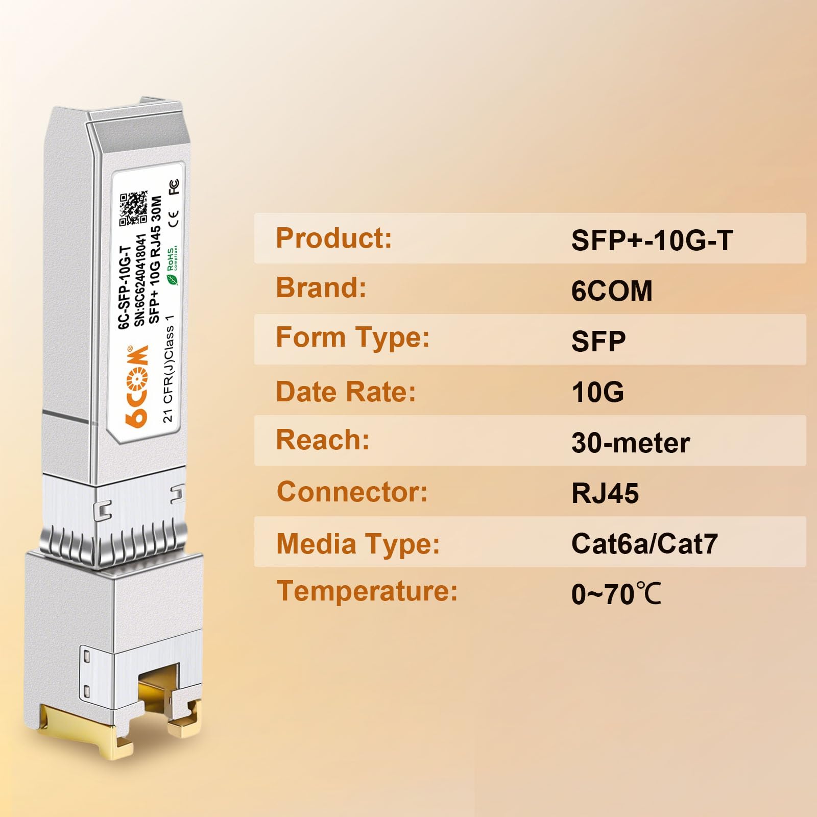 Amazon.co.jp: 6COM 1パック 10GBase-T SFP+ トランシーバー、10Gb